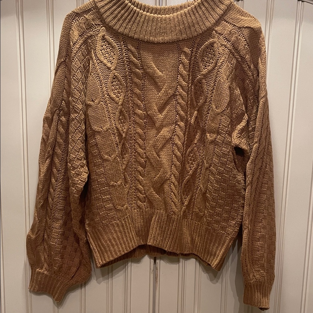 SHEIN Cable Knit Brown Cowl Sweater